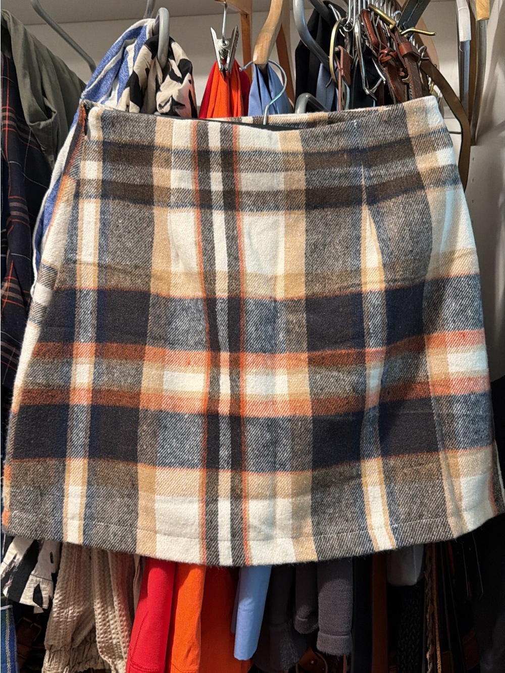 SHEIN Plaid Mini Skirt in Navy, Cream & Brown with Orange Accents